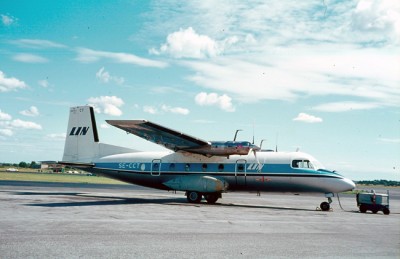 SE-CCT på Torslanda, troligen i juli 1971, då den flög linjen <br />Karlstad-Borlänge från Torslanda. Foto: Freddy Stenbom