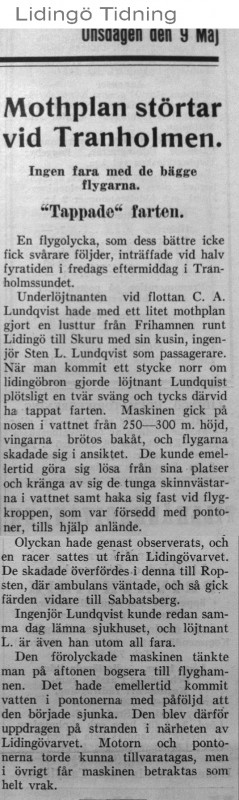 Tidningsnotis i Lidingö Tidning den 9 maj 1928