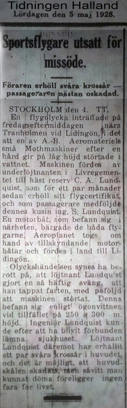 Tidningsnotis i Tidningen Halland den 5 maj 1928.