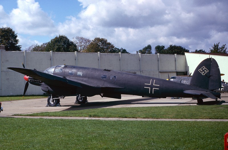 Bild 002-1221615. Heinkel He 111, individ ej känd, sannolikt en CASA tillverkad, foto ca 1966. Fotograf okänd.<br />Var är detta foto taget, vilken individ är det?