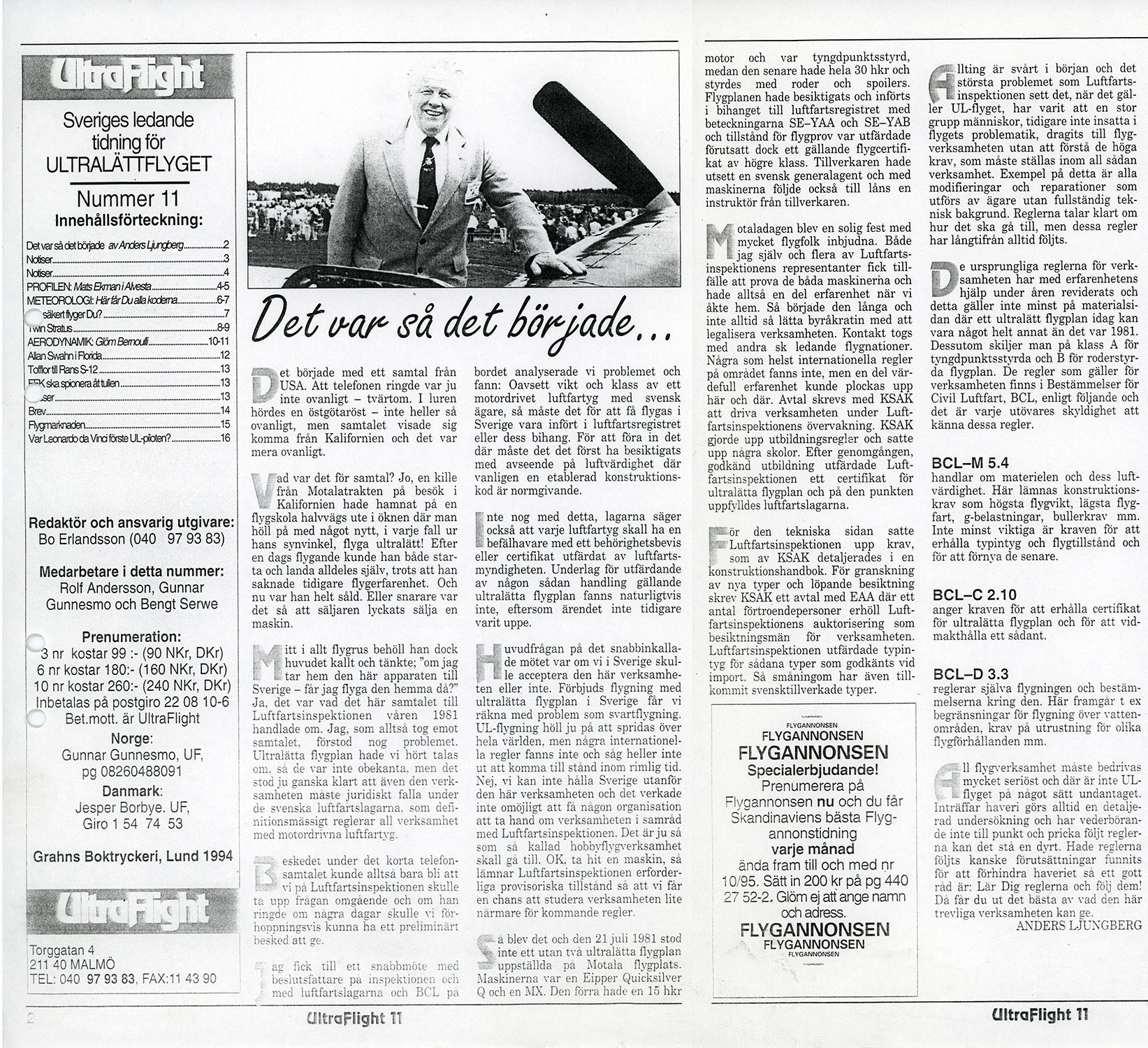Ultra Fligth nr 11/1994 sidan 3. Artikel av Anders Ljungberg.