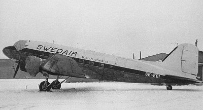 SE-EDI, Douglas DC-3 på Bulltofta 1965-01-05 med registrering <br />påmålad, dock ej officiellt registrerad. Foto: Lars E. Lundin