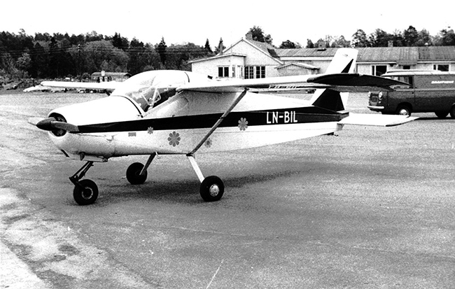 Malmö Flygindustri hade 1963 reserverat SE-EFA för denna MFI, men den blev LN-BIL.<br />Foto: Kaj Hagby via Nils-Olof Andersson