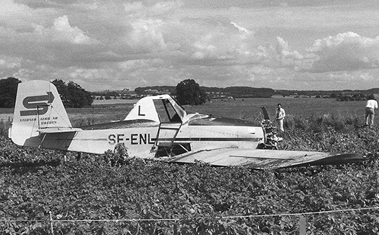 SE-ENL efter haveri vid Skarhult 1972-08-19. Foto: Yngve Nilsson