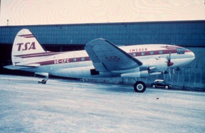 Curtiss Super 46C/CW-20T, SE-CFC troligen på Kastrup, Foto: Thore Ardell ca 1960