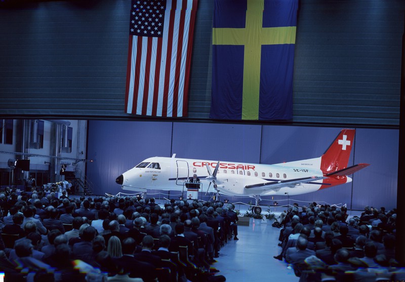 SE-ISF vid roll-out/premiärvisningen den 1982-10-27 i Linköping. Foto: Nils-Göran Widh, Saab
