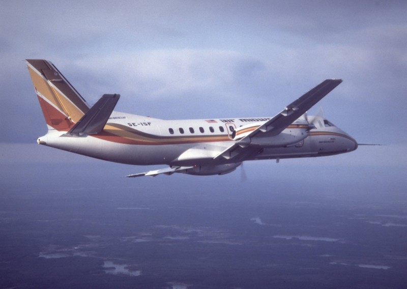 SE-ISF vid premiärflygningen den 25 januari 1983. Foto: Åke Andersson, Saab